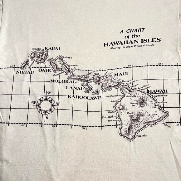 Mens Chart of the Hawaiian Isles Vintage Single Stitch Tee Shirt Cream - Picture 2 of 5